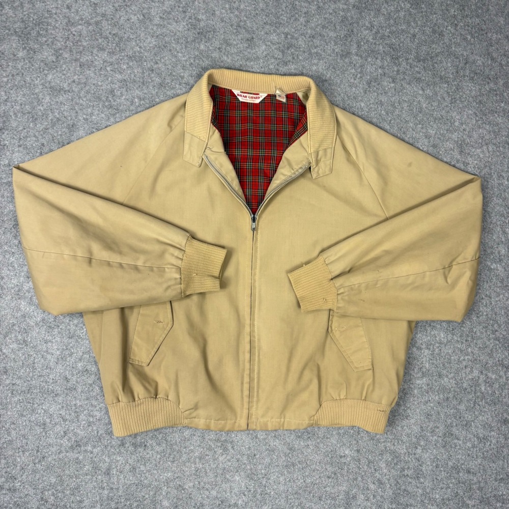Vintage Wear-Guard Harrington Jacket Men 2XL Big Tan Plaid Lined Bomber USA Made